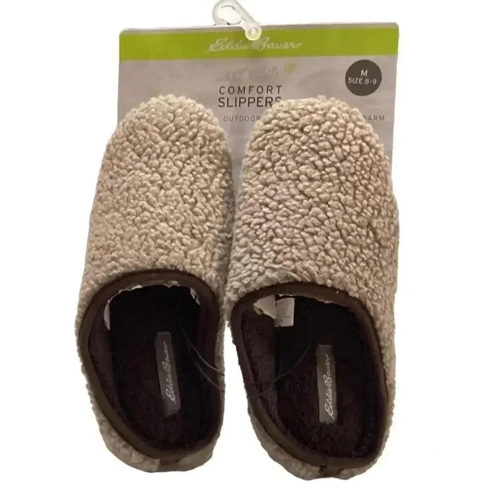 Eddie Bauer Slippers Mens Medium 8-9 Brown Casey Bedroom House Vegan Shoes New